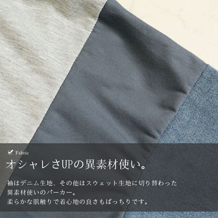 大きいサイズ レディース デニムミックスパーカー　goldy-1408