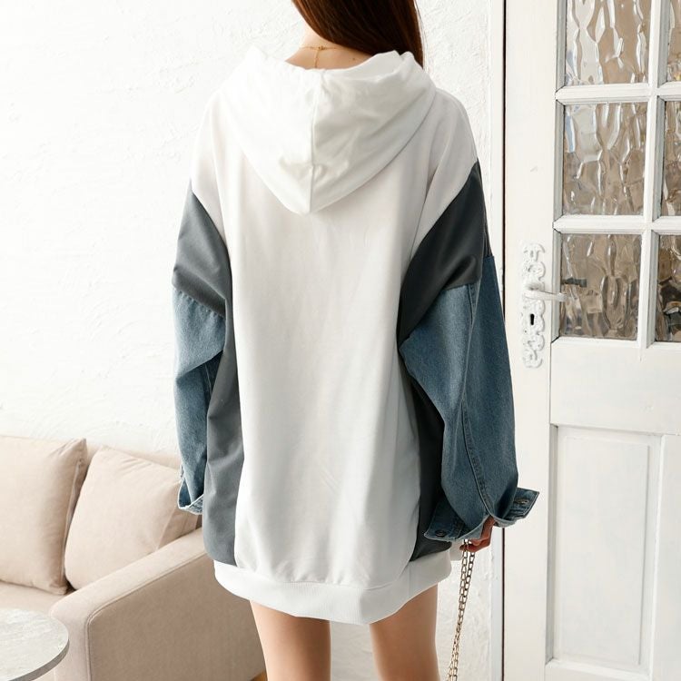 大きいサイズ レディース デニムミックスパーカー　goldy-1408