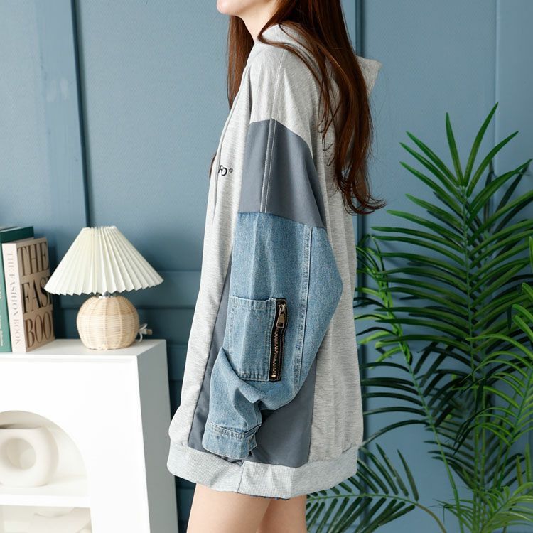 大きいサイズ レディース デニムミックスパーカー　goldy-1408