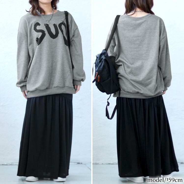 大きいサイズ レディース オーバーサイズロゴスウェット　goldy-1399 グレー