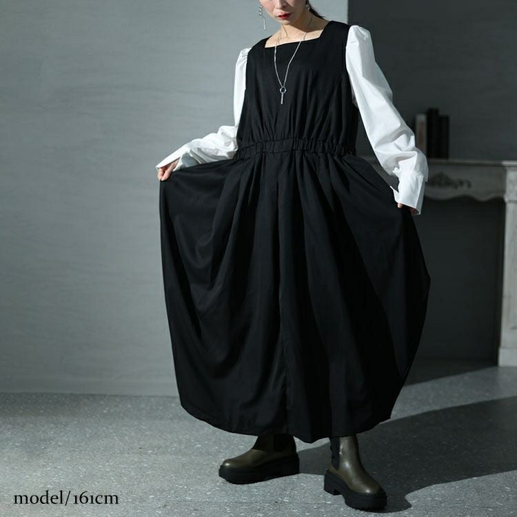 大きいサイズ レディース フェイクレイヤードコクーンワンピース　sw-0572