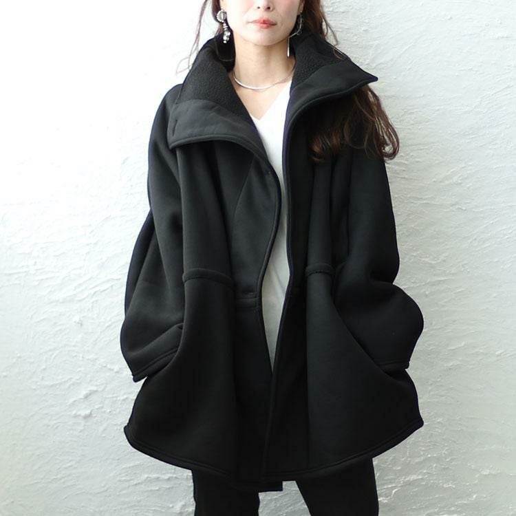 大きいサイズ レディース 裏ボアスタンドカラー軽量ジャケット　sw-0586 ブラック