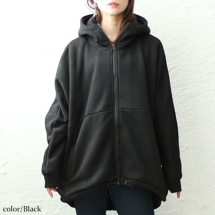 大きいサイズ レディース 裏ボアフード軽量ジャケット　sw-0585 ブラック