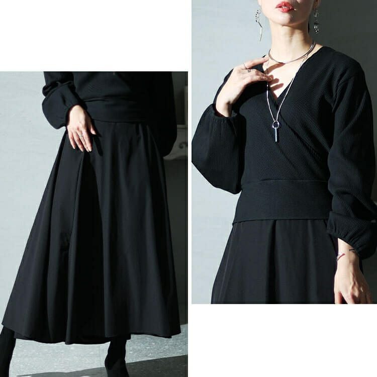大きいサイズ レディース カシュクールリブドッキングワンピース　nw-23042