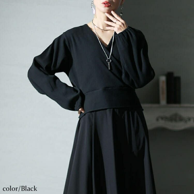 大きいサイズ レディース カシュクールリブドッキングワンピース　nw-23042