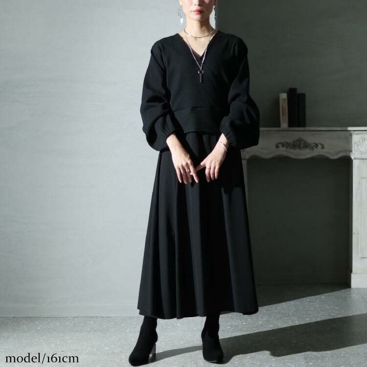 大きいサイズ レディース カシュクールリブドッキングワンピース　nw-23042 ブラック