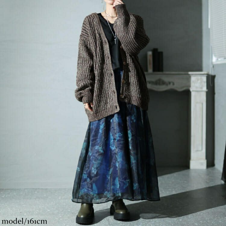 大きいサイズ レディース オーガンジー花柄Vネックドッキングワンピース　nw-23041