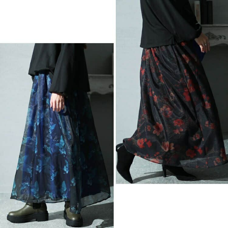 大きいサイズ レディース オーガンジー花柄Vネックドッキングワンピース　nw-23041