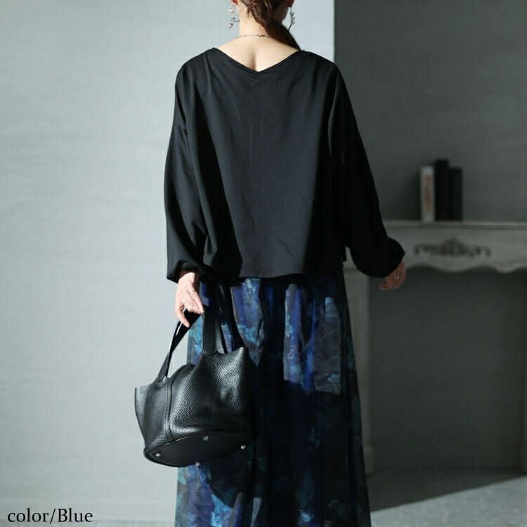 大きいサイズ レディース オーガンジー花柄Vネックドッキングワンピース　nw-23041