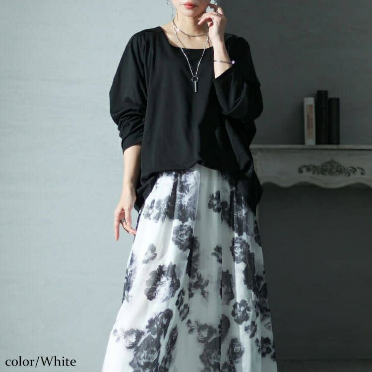 大きいサイズ レディース オーガンジー花柄スクエアネックドッキングワンピース　nw-23040