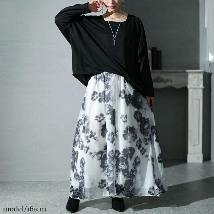 大きいサイズ レディース オーガンジー花柄スクエアネックドッキングワンピース　nw-23040