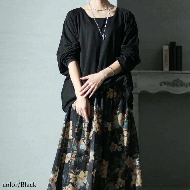 大きいサイズ レディース オーガンジー花柄スクエアネックドッキングワンピース　nw-23039