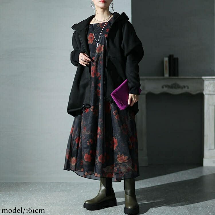 大きいサイズ レディース オーガンジー花柄ワンピース　nw-23038