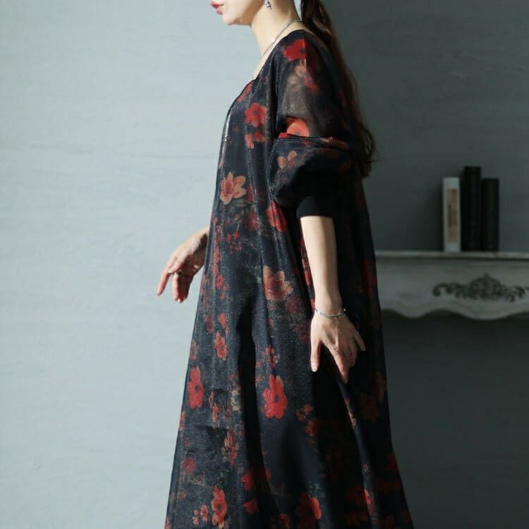 大きいサイズ レディース オーガンジー花柄ワンピース　nw-23038