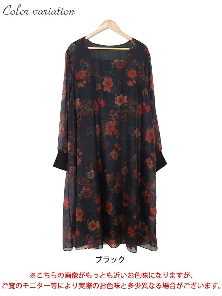 大きいサイズ レディース オーガンジー花柄ワンピース　nw-23038