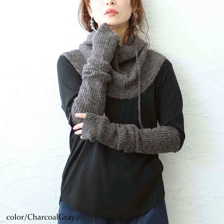 大きいサイズ レディース フーディー＆アームウォーマー　wn-0201 【メール便可】 チャコールグレー