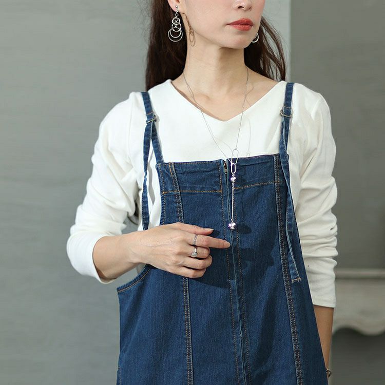 大きいサイズ レディース フロントジッパーデニムジャンパースカート　wd-0385