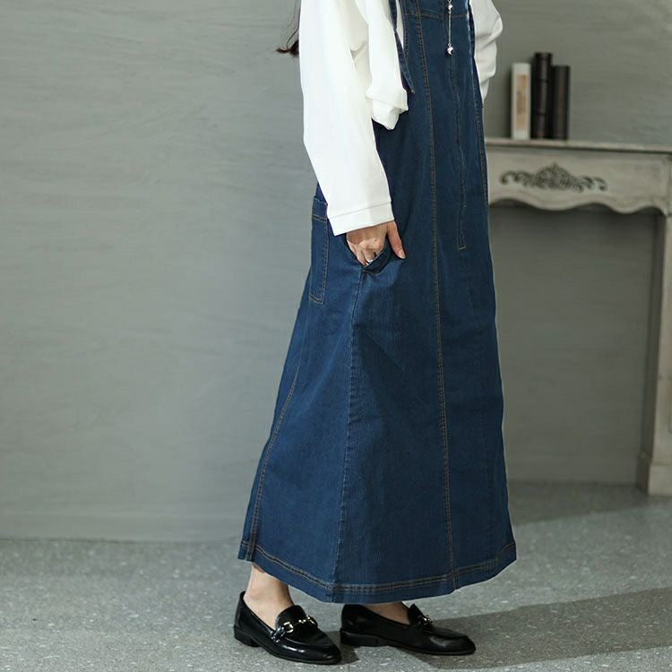 大きいサイズ レディース フロントジッパーデニムジャンパースカート　wd-0385