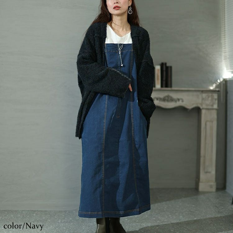 大きいサイズ レディース フロントジッパーデニムジャンパースカート　wd-0385