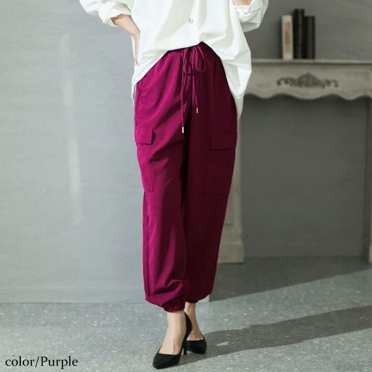 大きいサイズ レディース カットカーゴパンツ　sada-6895 パープル