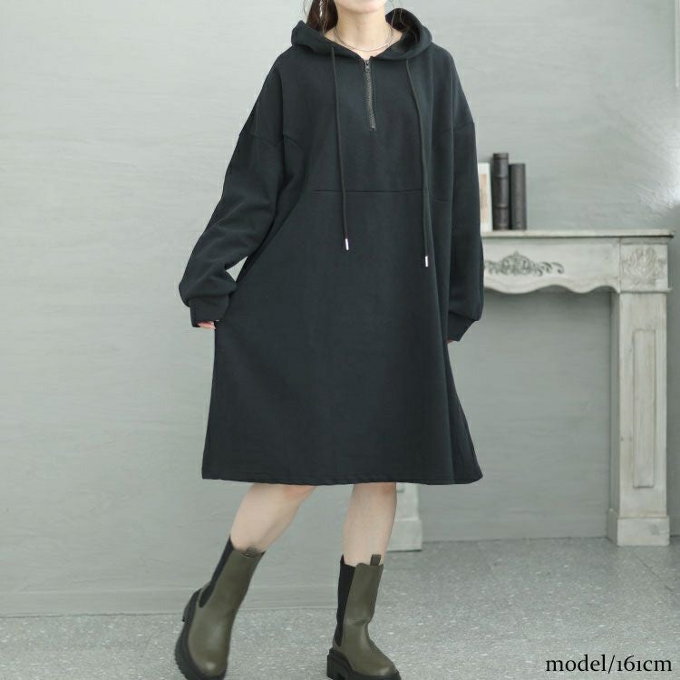 大きいサイズ レディース ハーフジップチュニックワンピース　goldy-1426