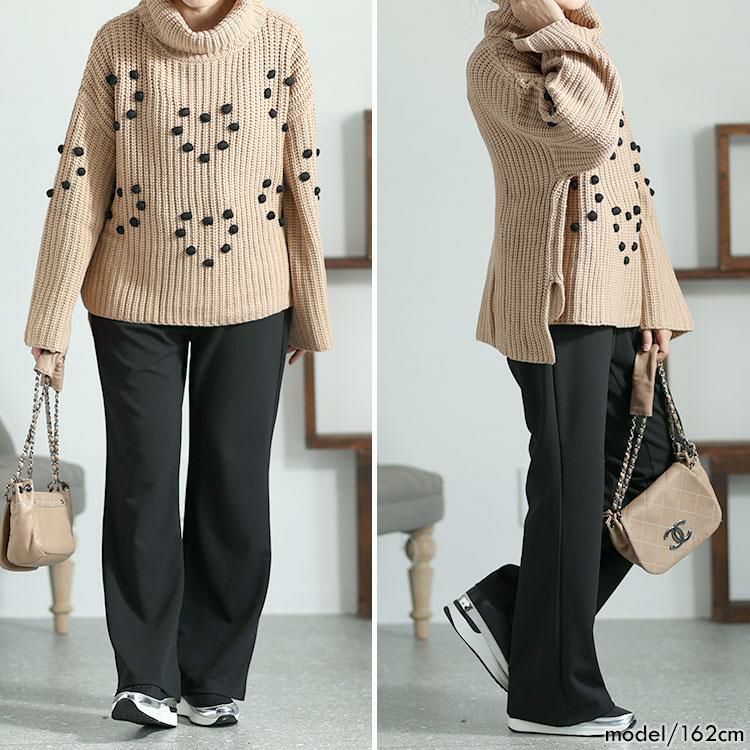 大きいサイズ レディース ストレッチワイドパンツ　goldy-1422 ブラック