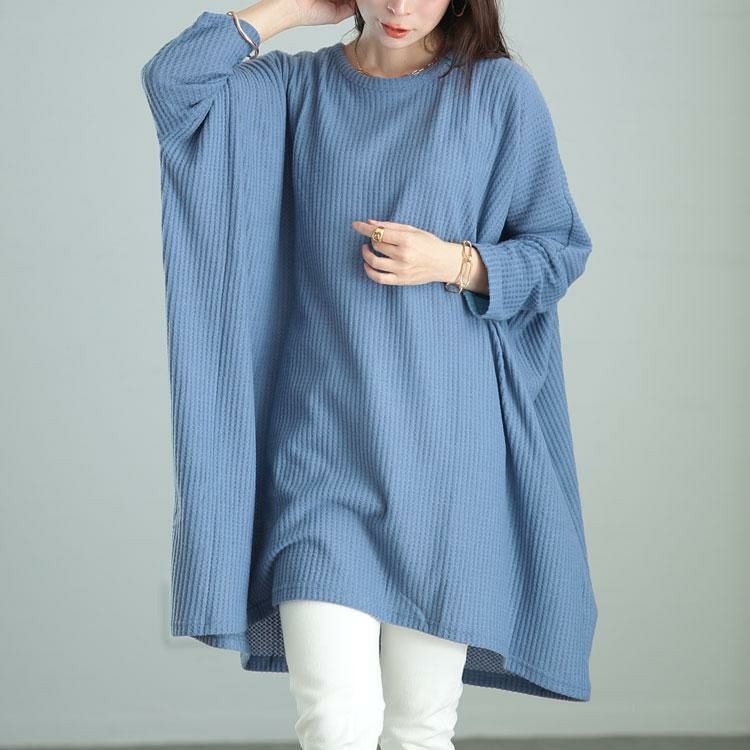 大きいサイズ レディース ワッフル起毛ポンチョ風チュニック　cast-5538013 ブルー