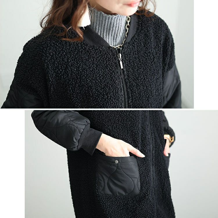 大きいサイズ レディース ボア切替え中綿キルティングジャケット　kt-7843113