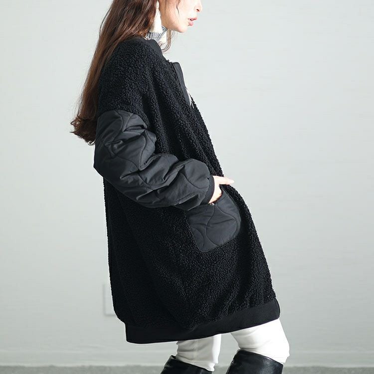 大きいサイズ レディース ボア切替え中綿キルティングジャケット　kt-7843113