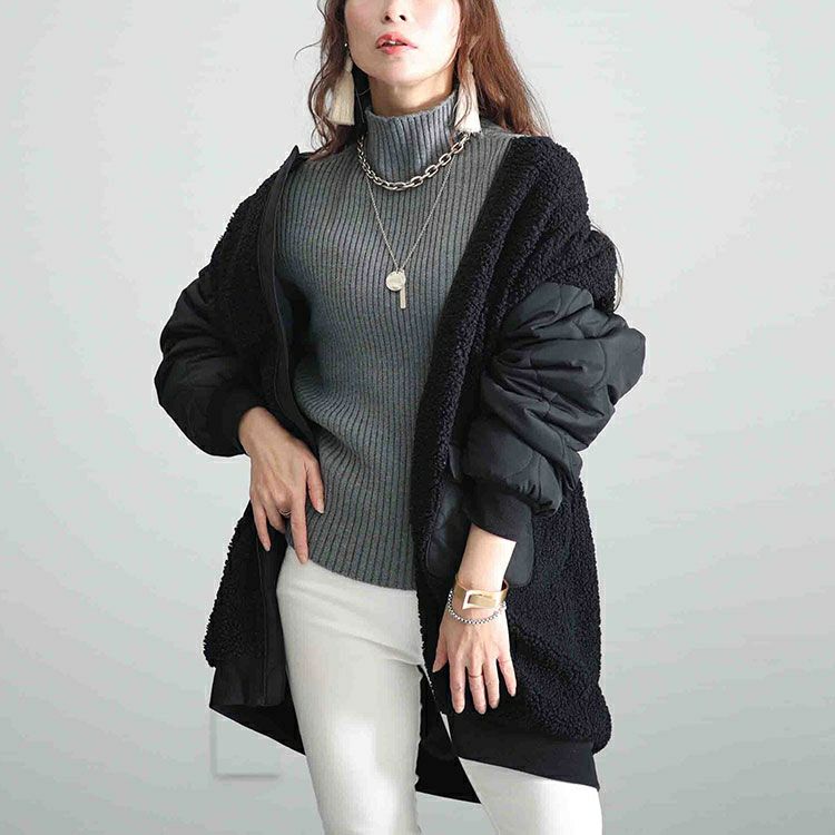 大きいサイズ レディース ボア切替え中綿キルティングジャケット　kt-7843113