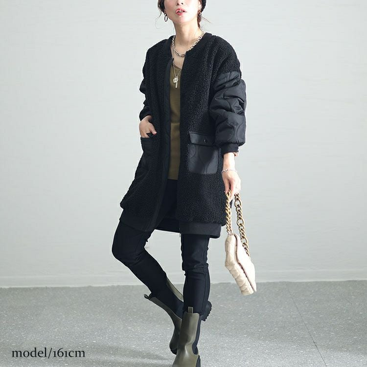 大きいサイズ レディース ボア切替え中綿キルティングジャケット　kt-7843113