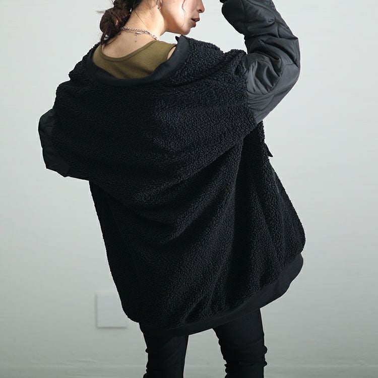 大きいサイズ レディース ボア切替え中綿キルティングジャケット　kt-7843113