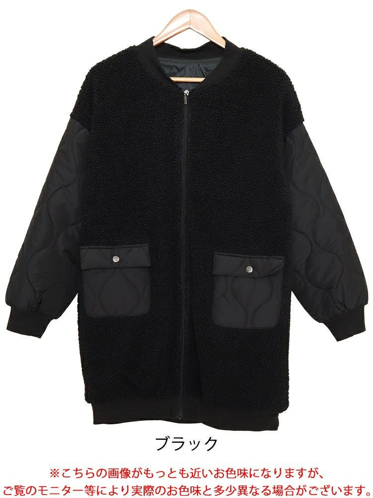 大きいサイズ レディース ボア切替え中綿キルティングジャケット　kt-7843113