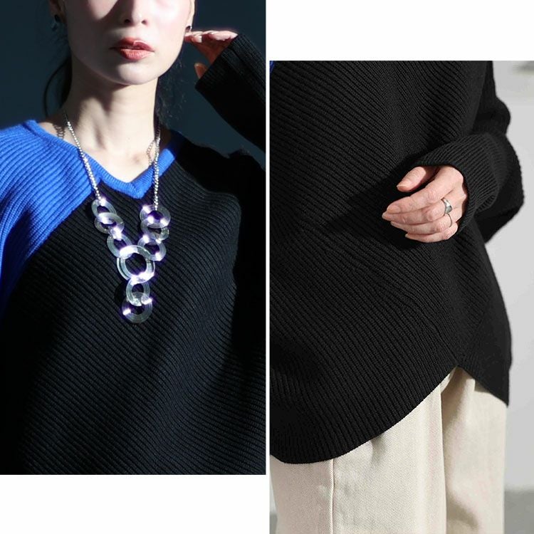 大きいサイズ レディース 配色Vネックドルマンニット　kt-109