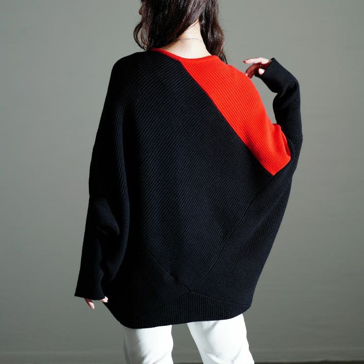 大きいサイズ レディース 配色Vネックドルマンニット　kt-109