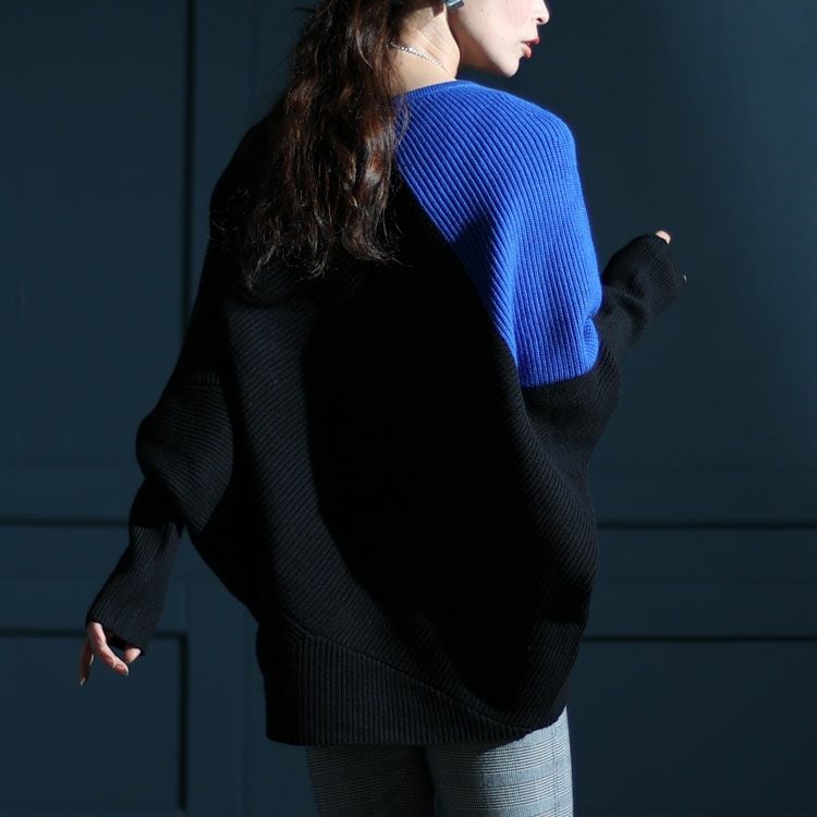 大きいサイズ レディース 配色Vネックドルマンニット　kt-109