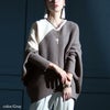 大きいサイズ レディース 配色Vネックドルマンニット　kt-109 グレー