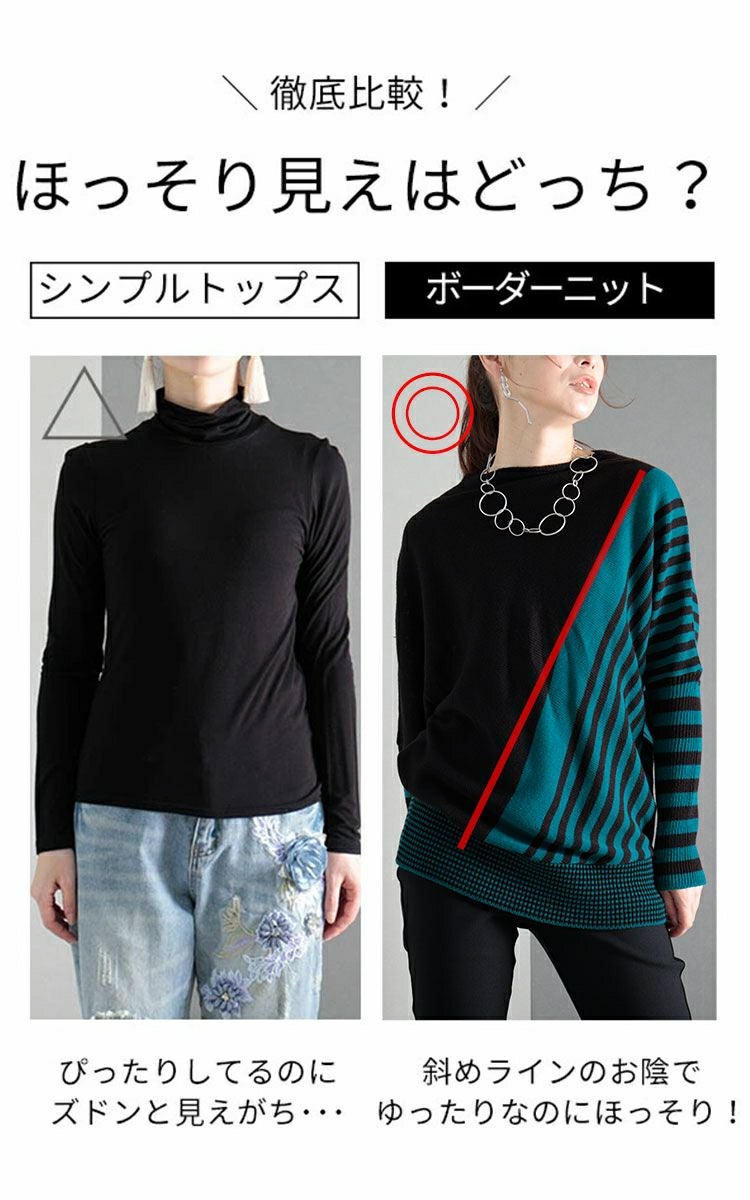 大きいサイズ レディース 日本製変形ボーダードルマンニット　kt-065