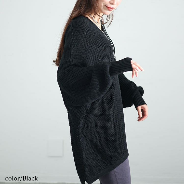 大きいサイズ レディース Vネックオーバーデザインドルマンニット　wn-0191