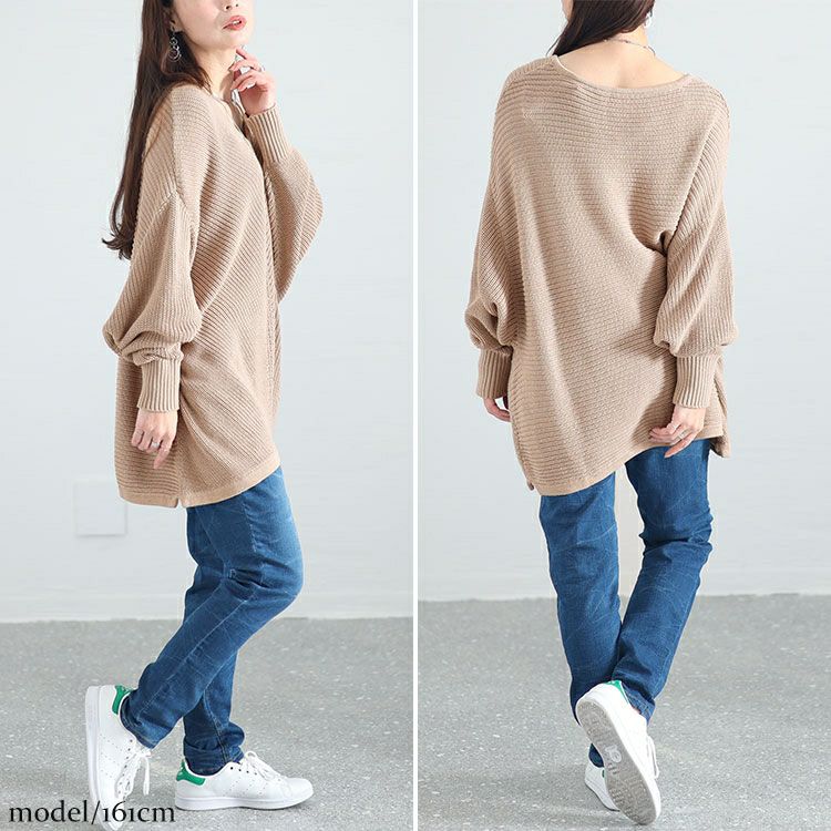 大きいサイズ レディース Vネックオーバーデザインドルマンニット　wn-0191