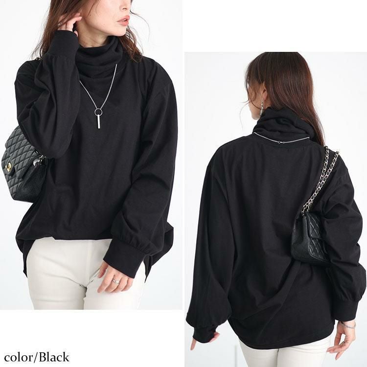 大きいサイズ レディース タートルネックカットソープルオーバー　wk-0454 ブラック