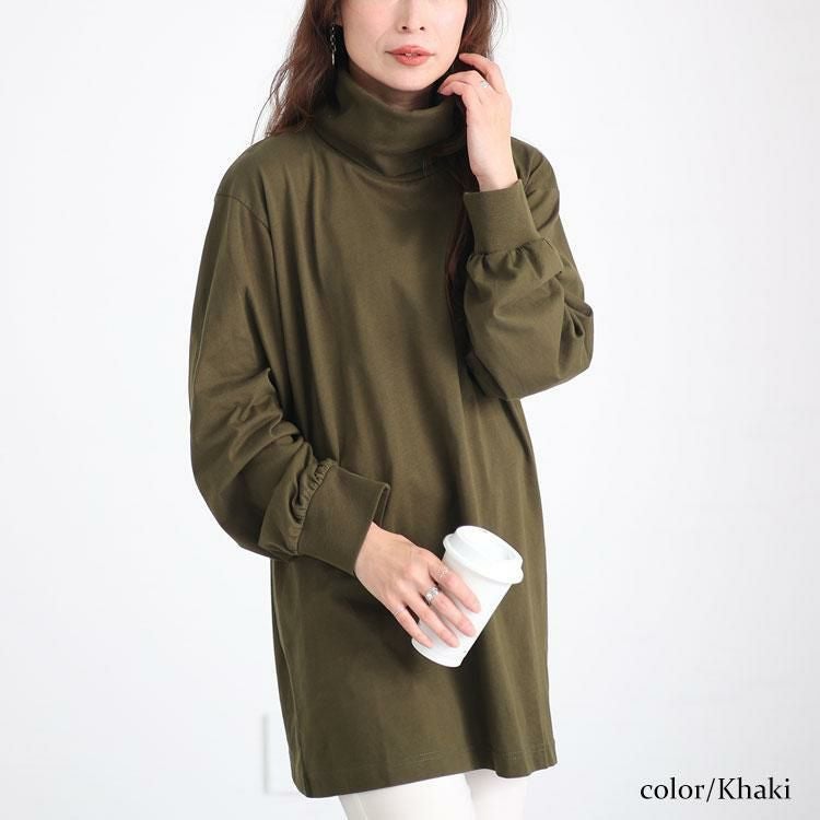 大きいサイズ レディース タートルネックカットソープルオーバー　wk-0454 カーキ