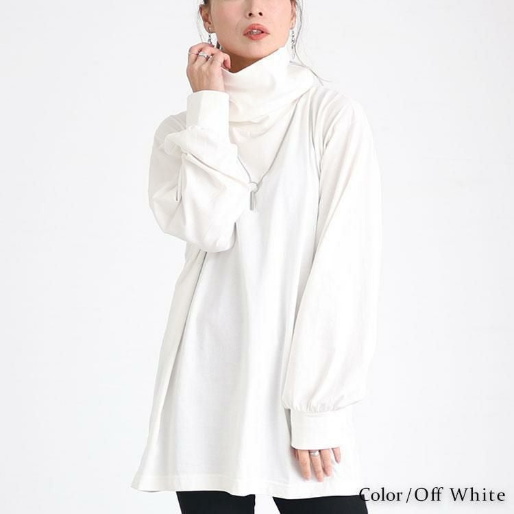 大きいサイズ レディース タートルネックカットソープルオーバー　wk-0454 オフホワイト