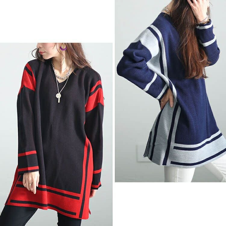 大きいサイズ レディース 日本製バイカラーニット　kt-107