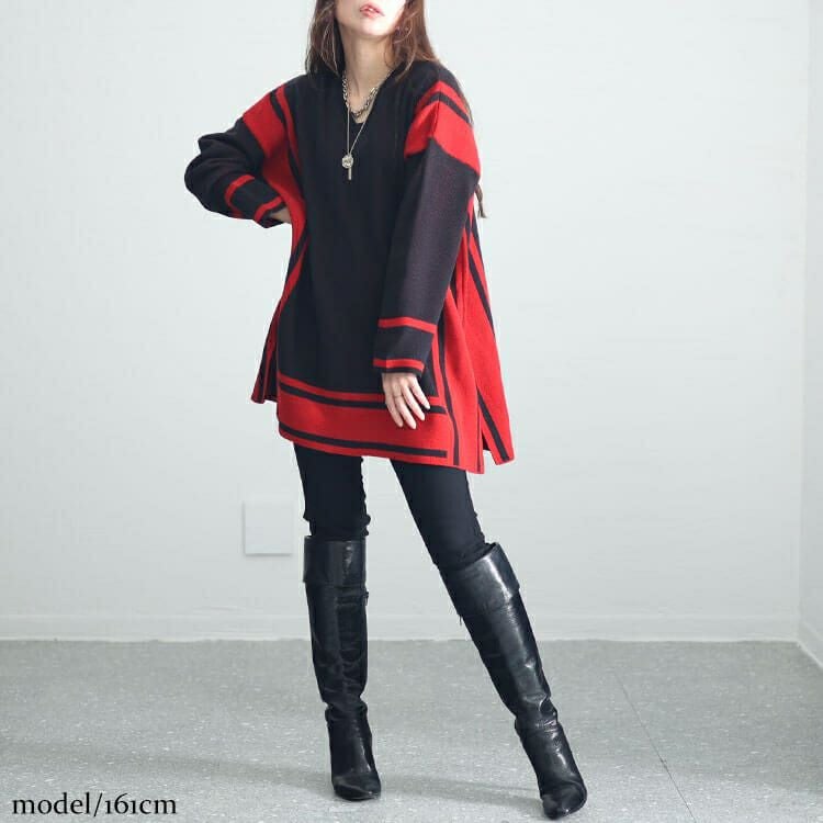 大きいサイズ レディース 日本製バイカラーニット　kt-107