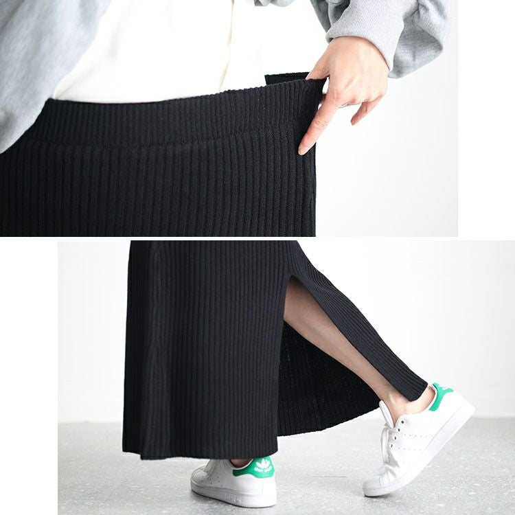 大きいサイズ レディース リブニットスリット入りナロースカート　sada-6890