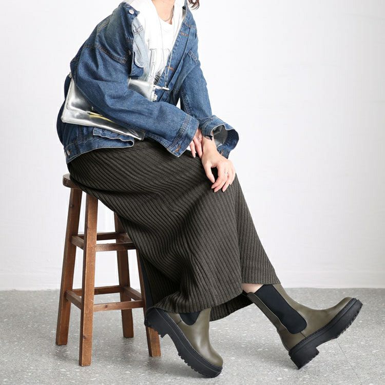 大きいサイズ レディース リブニットスリット入りナロースカート　sada-6890