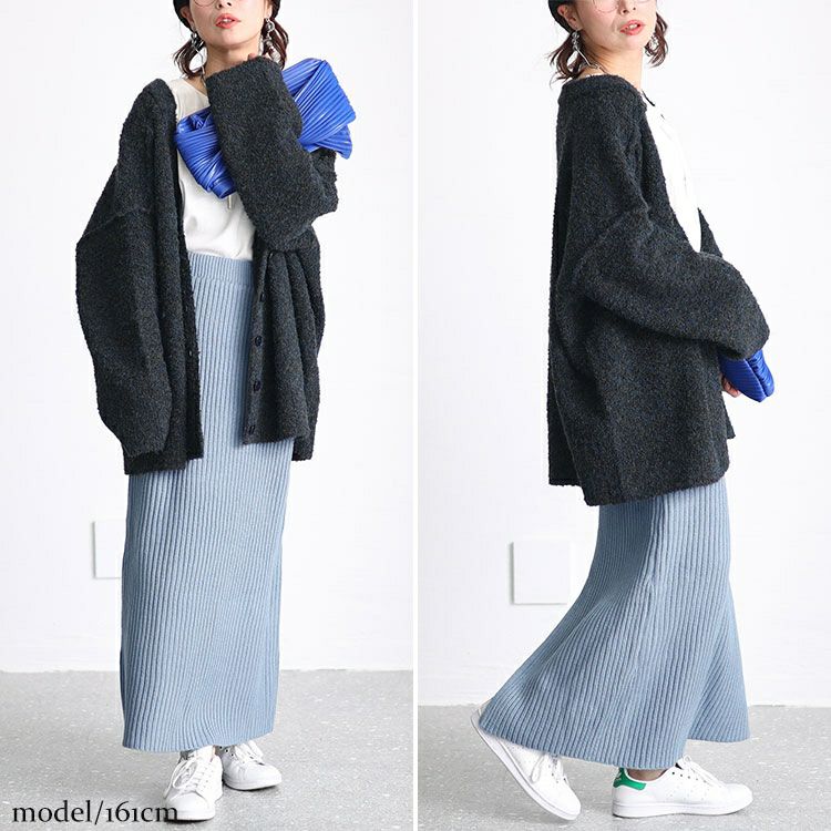 大きいサイズ レディース リブニットスリット入りナロースカート　sada-6890