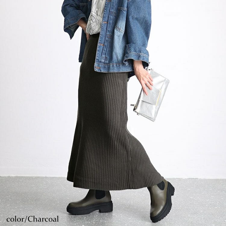 大きいサイズ レディース リブニットスリット入りナロースカート　sada-6890
