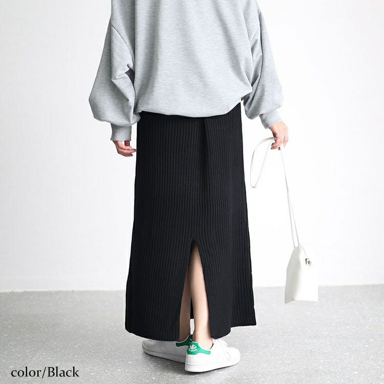 大きいサイズ レディース リブニットスリット入りナロースカート　sada-6890